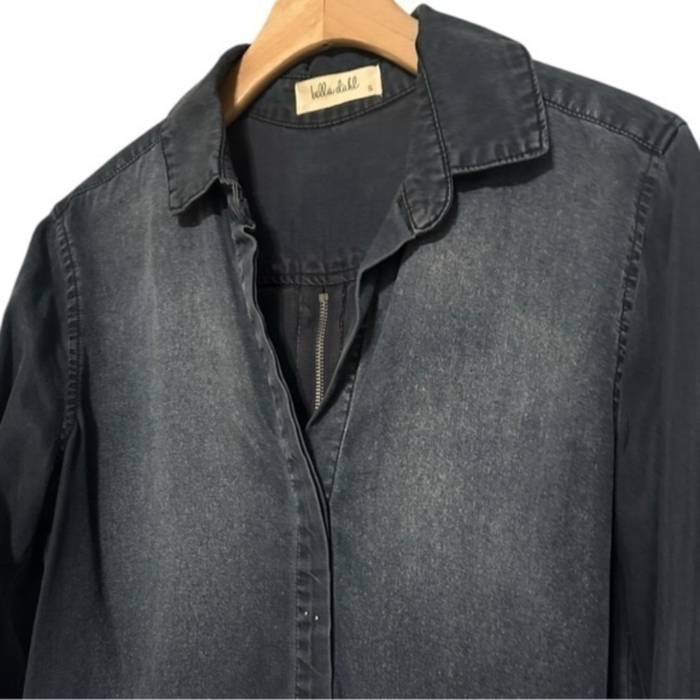 Bella Dahl Women’s S Dark Blue Denim Split Zipper Back Long Sleeve Jean Shirt